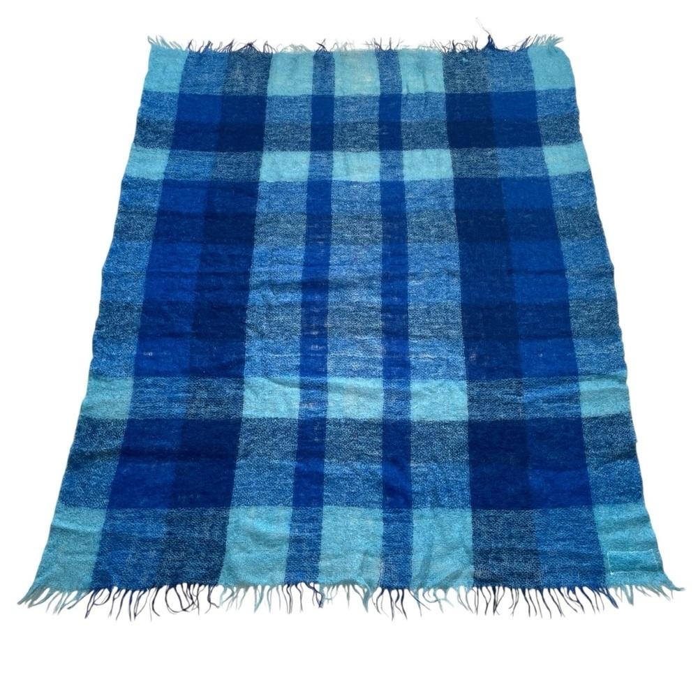 MONTROSE Australia Vintage Mohair Wool Plaid Throw Blanket